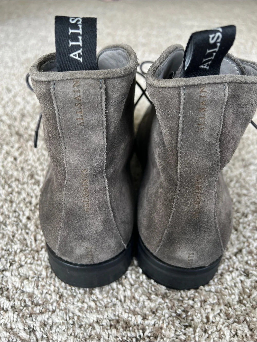 NWOT All Saints Men's Harland Cap Toe Leather Boots Charcoal Grey Size 46 US 13